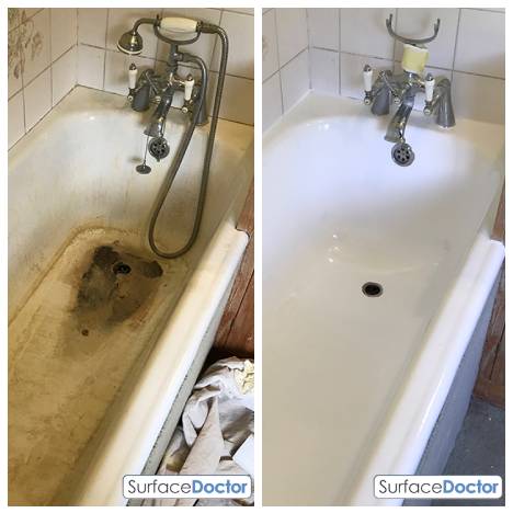 Edinburgh bathtub chip repair before and after - dramatic transformation of damaged bath surface restored to factory-fresh condition in a Stockbridge property